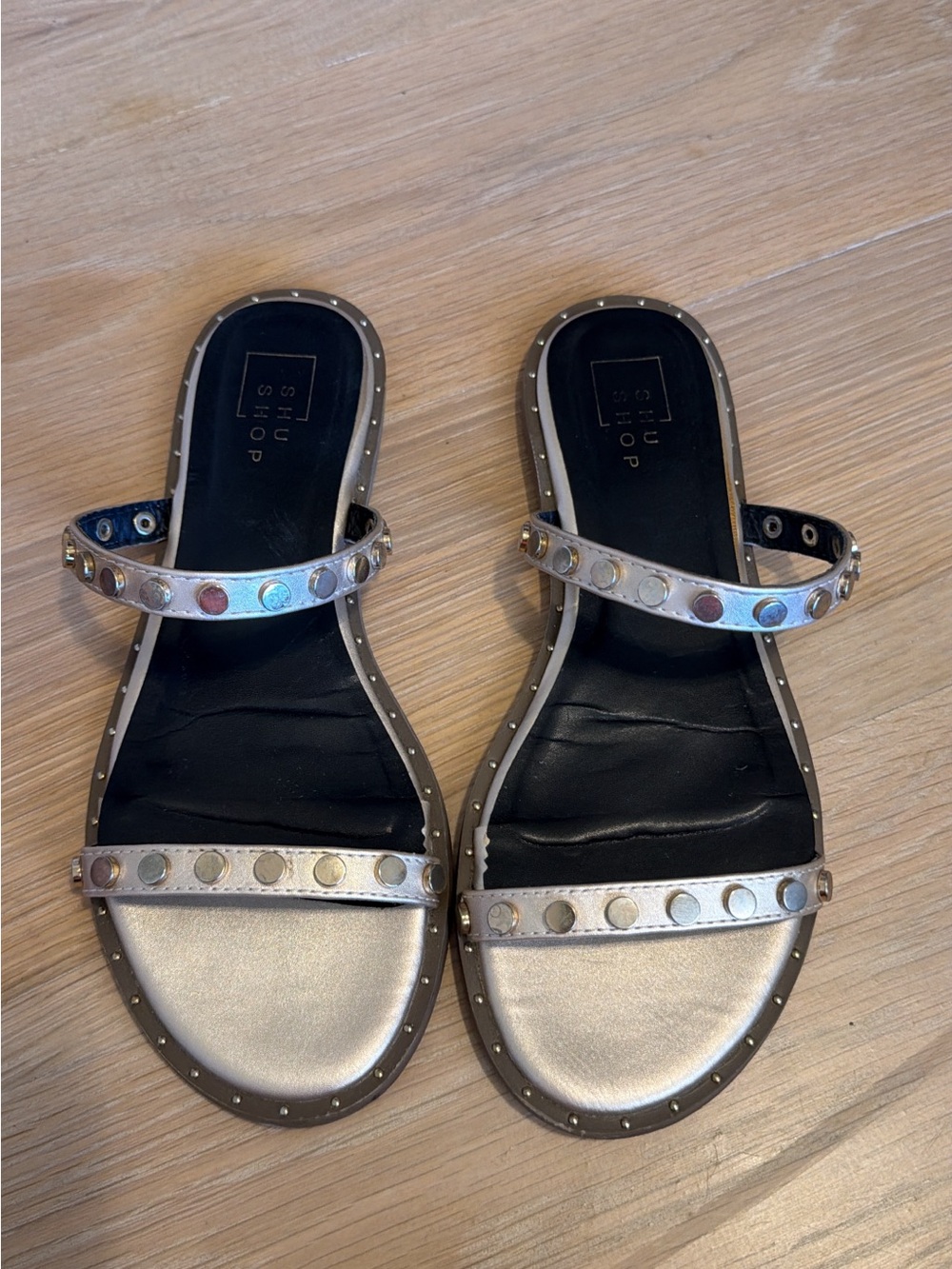 ShuShop Metallic Studded Slide Sandals